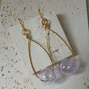 Gold and Purple Teardrop Earrings